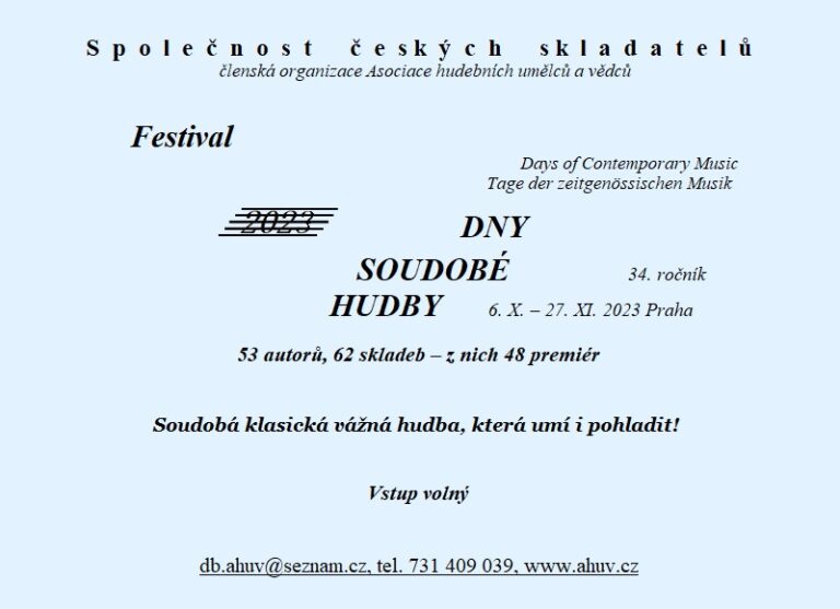 Dny soudobé hudby: nové skladby Vlastimila Pešky, Pravoslava Kohouta, Afrodity Katmeridu a&nbsp;Jana Fily